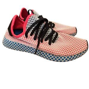 adidas Deerupt Men’s Red White Blue Black Mesh Low Top Lace-Up Sneakers size 10
